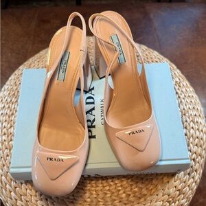 Prada Patent Leather Nude Slingback Pumps